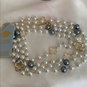 Eye Candy Pearl and Gold Floral Necklace
